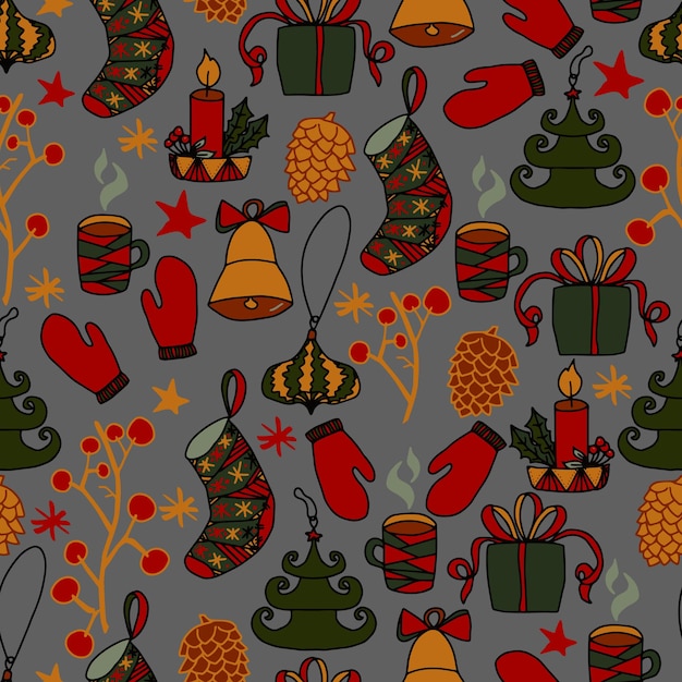 Navidad y Año Nuevo garabatos vector de patrones sin fisuras Fondo de invierno para empaquetar felicitaciones e invitaciones