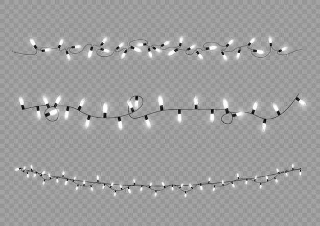 Navidad año nuevo guirnaldas blancas brillantes Navidad led lámpara de neón Bombillas incandescentes en cuerdas de alambre Vector