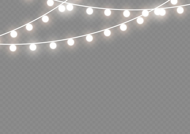 Navidad año nuevo guirnaldas doradas Navidad led lámpara de neón Bombillas de luz amarilla brillante en cuerdas de alambre Vector