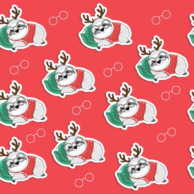 Navidad y año nuevo perezosos de patrones sin fisuras sobre un fondo rojo. Ilustración de dibujos animados de vector