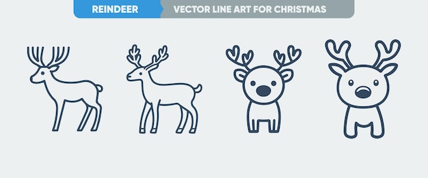 Navidad y Año Nuevo Reno y Alce Icon Set Línea delgada mínima
