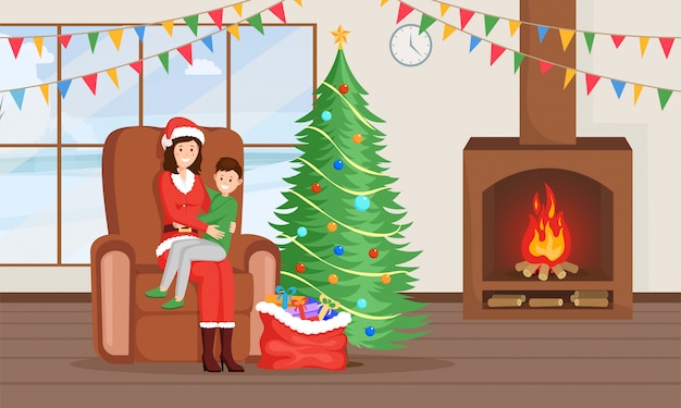 Navidad, año nuevo tradiciones ilustración plana