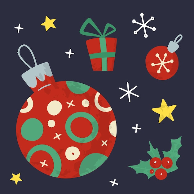 Navidad y año nuevo vacaciones vector stock ilustración con cosas de Navidad Estilo dibujado a mano Para tarjetas de felicitación carteles de invierno etiquetas invitaciones etiquetas publicaciones en redes sociales y álbumes de recortes
