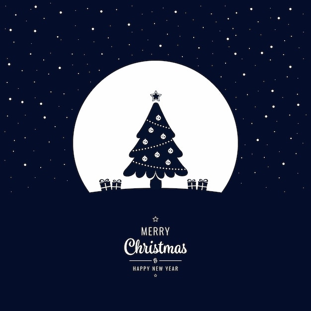 Navidad árbol invierno noche saludo texto gran luna
