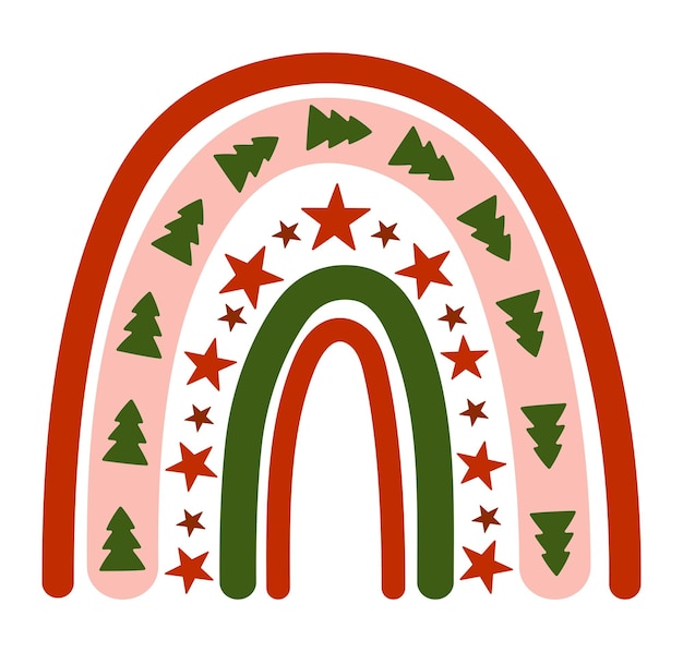 Navidad boho arco iris vector clipart. Estampado infantil bohemio de invierno