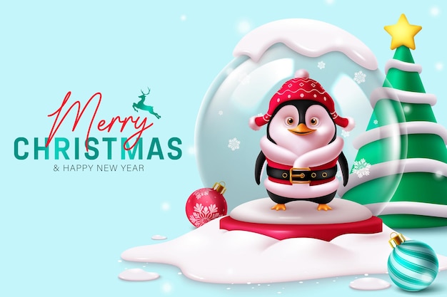 Navidad bola de nieve pingüino diseño vectorial de personajes Feliz Navidad y feliz año nuevo
