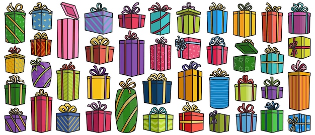 Navidad de caja de regalo vector color conjunto icono icono de color aislado navidad y vacaciones boxvector ilustración navidad regalo y sorpresa sobre fondo blanco