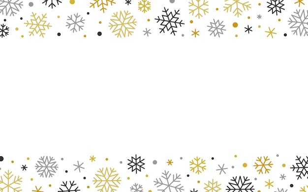 Navidad cayendo copos de nieve escarchados borde adornado con espacio de copia Marco nevado de invierno negro plateado dorado para anuncios de tarjetas de felicitación de Navidad banner volante fiesta evento invitación certificado de regalo vale de cupón