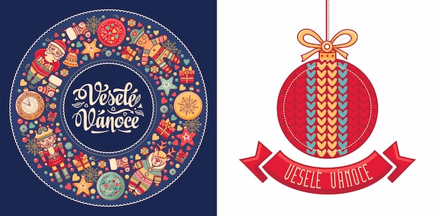 Vector navidad checa vesele vanoce. letras navideñas vesel vnoce bohemia. texto checo