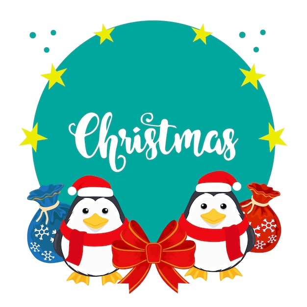 Vector navidad círculo pingüino y dulces sacos