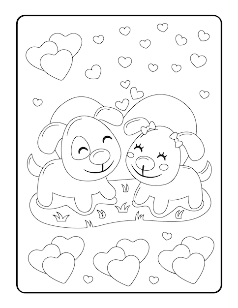 Navidad para colorear en invierno, Día de San Valentín para colorear para niños. Página para colorear de amor, libro para colorear