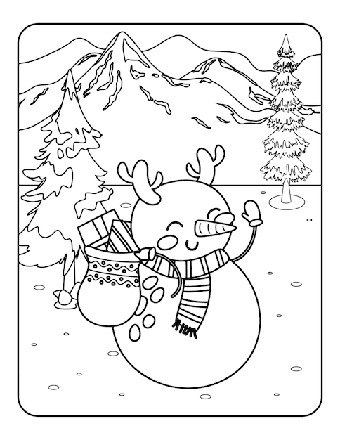 Navidad para colorear en invierno, Día de San Valentín para colorear para niños. Página para colorear de amor, libro para colorear