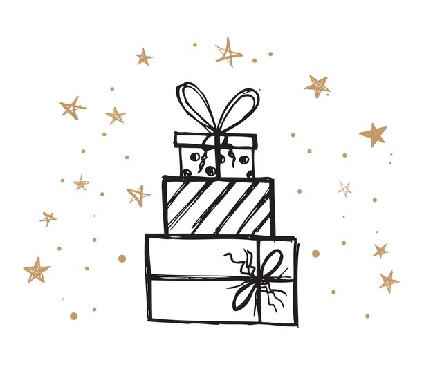 Navidad conjunto Doodle iconos de caja de regalo Elementos dibujados a mano