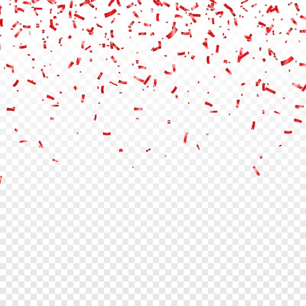 Navidad día de San Valentín confeti rojo sobre un fondo transparente cayendo brillantes brillos de confeti