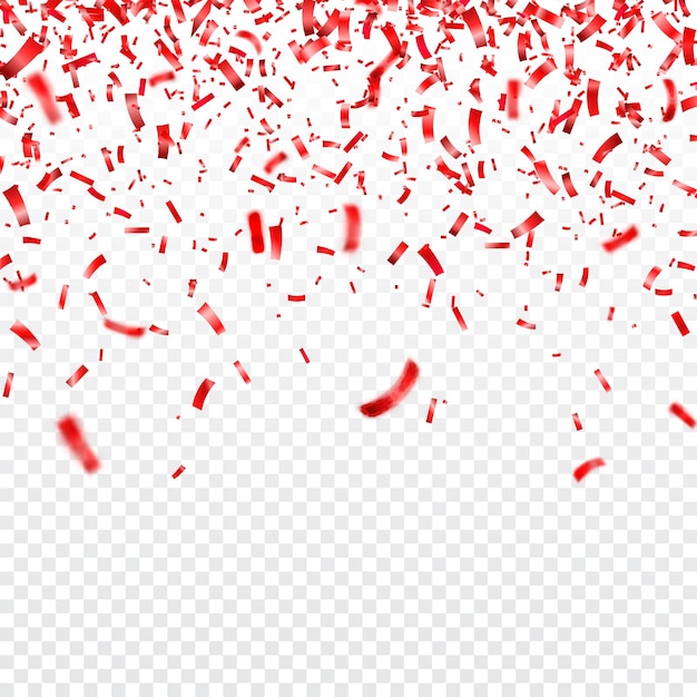 Navidad día de San Valentín confeti rojo sobre un fondo transparente cayendo brillantes brillos de confeti