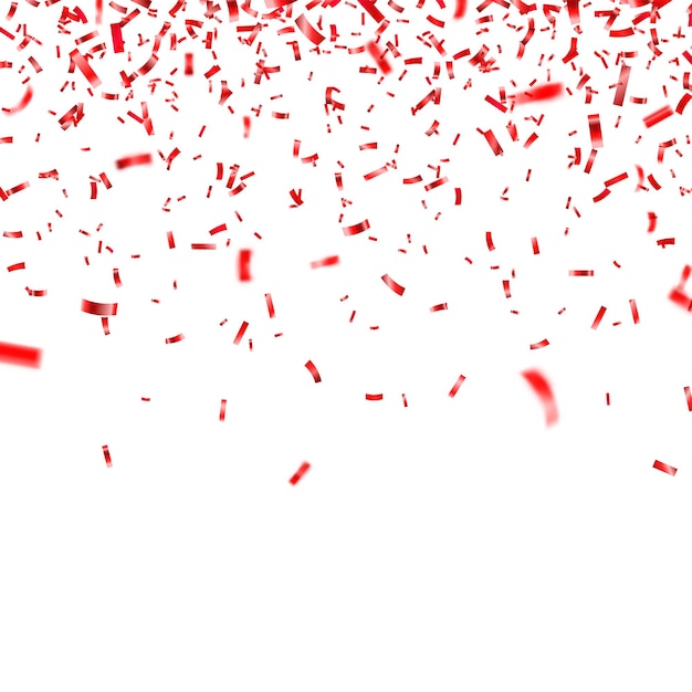 Navidad, día de San Valentín, confeti rojo sobre un fondo transparente que cae con brillos brillantes de confeti.