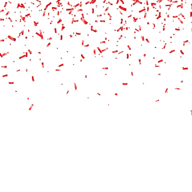 Navidad, día de San Valentín, confeti rojo sobre un fondo transparente que cae con brillos brillantes de confeti.
