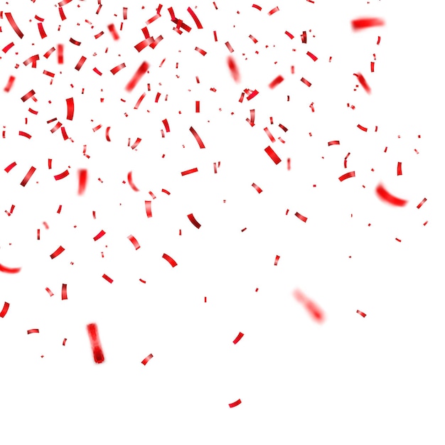 Navidad, día de San Valentín, confeti rojo sobre un fondo transparente que cae con brillos brillantes de confeti.