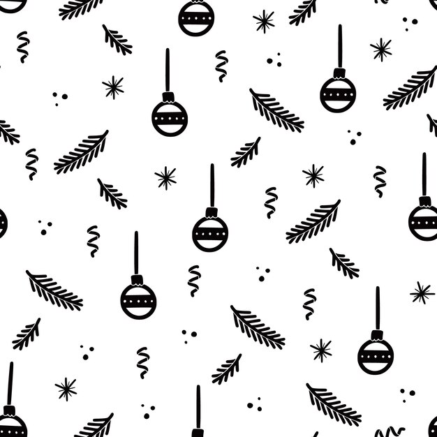 Navidad doodle bola de patrones sin fisuras. Patrón de Navidad de invierno de estilo dibujado a mano. Ilustración vectorial.