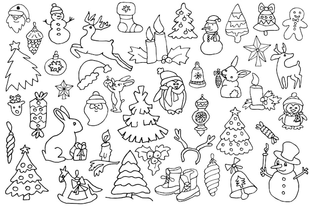 Navidad doodle conjunto acogedor invierno feliz año nuevo