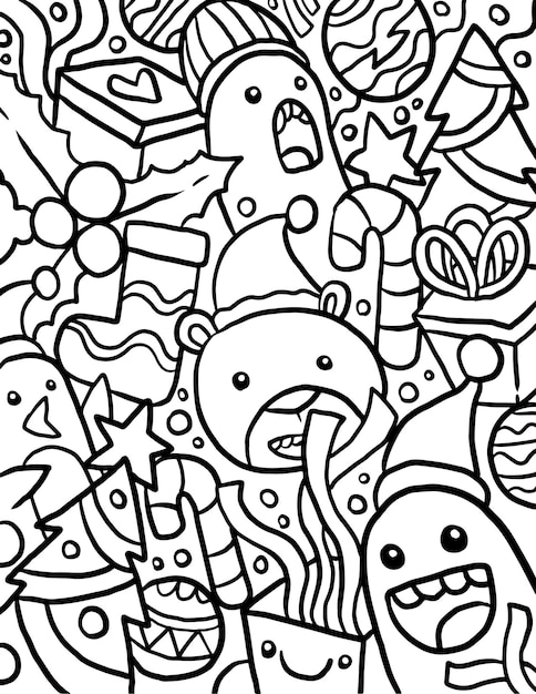 Navidad doodle cosas página para colorear