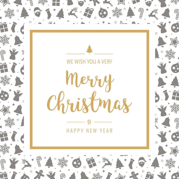 Navidad elementos de icono dorado tarjeta de saludo texto marco de borde fondo