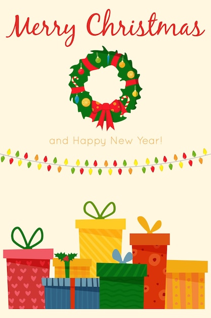 Navidad establece ingenio objetos decorativos de invierno: juguetes, cajas de regalo, bolas, guirnaldas, calcetines, corona, árboles de navidad aislados sobre fondo blanco. ilustración de vector de estilo de dibujos animados plana.