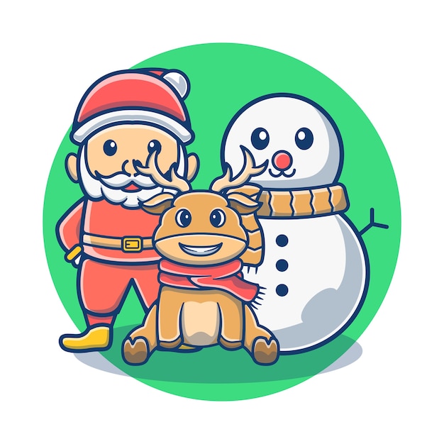 Navidad familia santa claus y muñeco de nieve