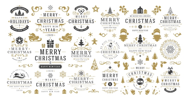 Navidad y feliz año nuevo desea etiquetas e insignias establecer ilustración.