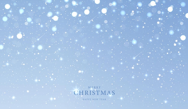 Navidad y Feliz Año Nuevo fondo en brillante en fondo azul brillante nieve de invierno con hermoso diseño vectorial de luz