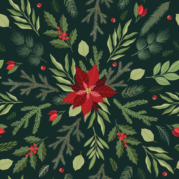 Navidad y feliz año nuevo de patrones sin fisuras con adornos navideños. Plantilla de diseño vectorial.