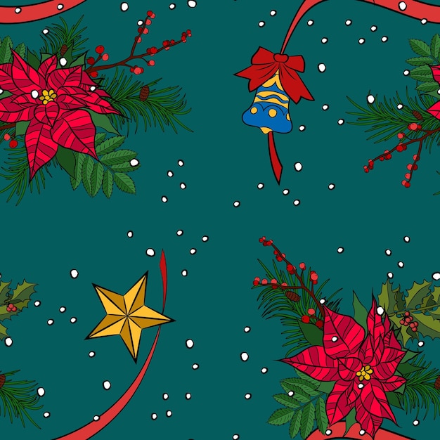 Navidad y feliz año nuevo de patrones sin fisuras con elementos navideños Plantilla de diseño vectorial