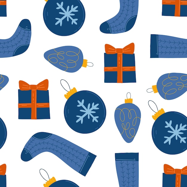 Navidad y feliz año nuevo de patrones sin fisuras. Estilo retro de moda. Plantilla de diseño vectorial.