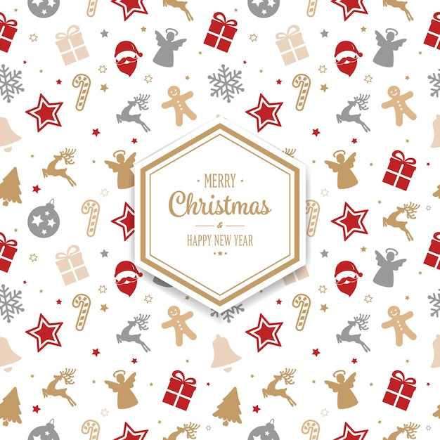 Navidad feliz patrón hexagonal fondo de adorno