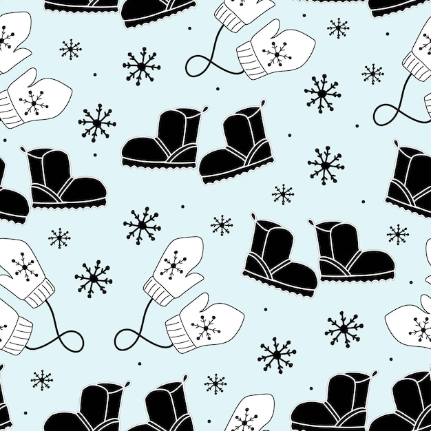 Navidad festiva de patrones sin fisuras. patrón de vector con guantes y botas en estilo doodle.