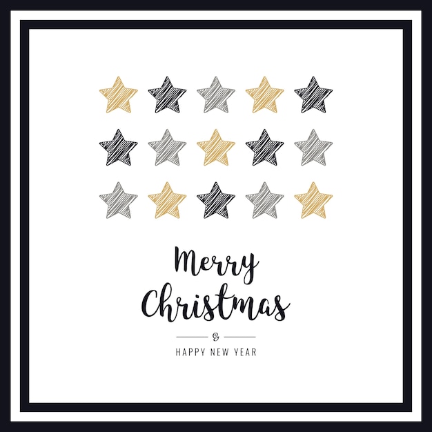 navidad garabato dibujo estrellas tarjeta de felicitación marco negro fondo