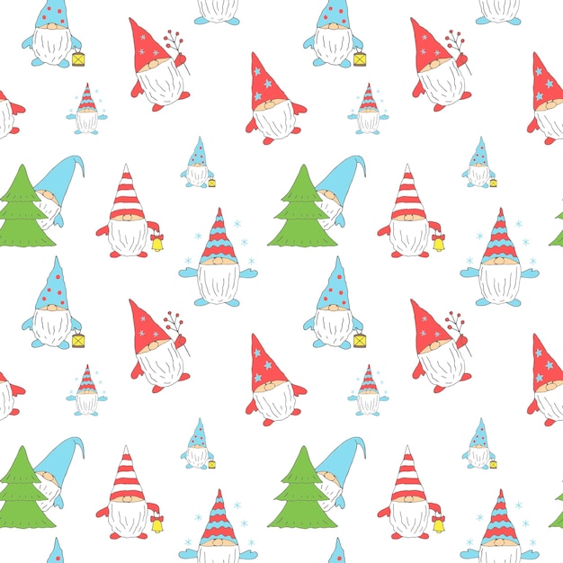 Navidad gnomos de patrones sin fisuras vector ilustración dibujado a mano