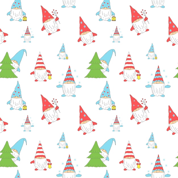 Navidad gnomos de patrones sin fisuras vector ilustración dibujado a mano