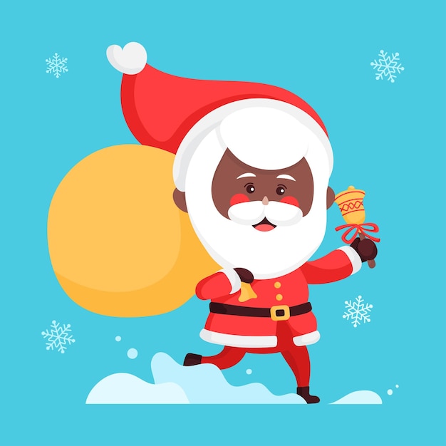 Navidad hombre negro abuelo padre Santa Claus corriendo entregar presente ilustración vectorial