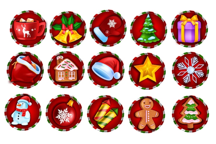 Vector navidad invierno juego tragamonedas icono vector casino vacaciones insignia conjunto interfaz de usuario web kit de elementos de diseño de navidad