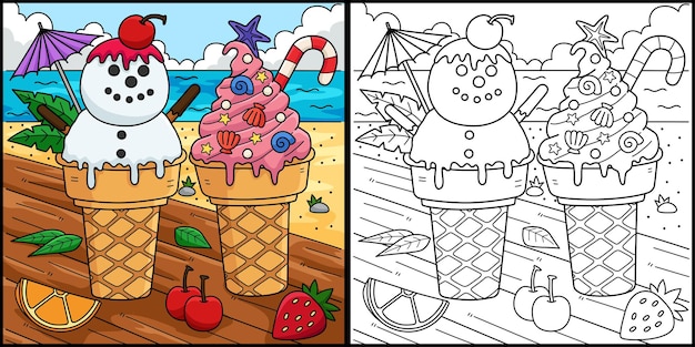 Navidad en julio Ilustración para colorear helados