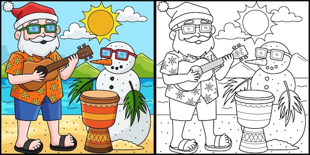 Navidad en julio Santa y la ilustración del muñeco de nieve