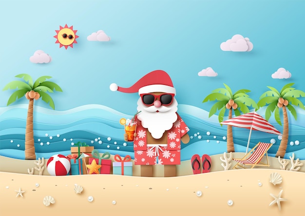 Navidad en julio Vacaciones en la playa de Santa Claus
