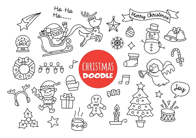 Navidad kawaii doodle estilo de dibujo a mano alzada