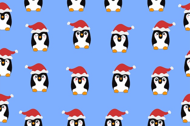 Navidad lindos pingüinos con sombrero de Papá Noel Navidad lindo animal personaje de dibujos animados ilustración vectorial