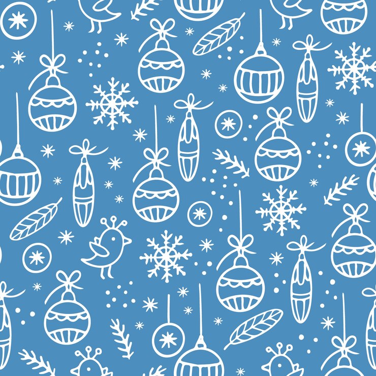 Vector navidad mano dibujada adorno blanco sobre patrones sin fisuras azul claro