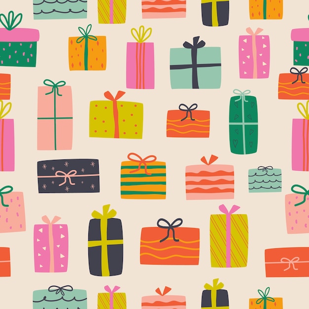 Navidad multicolor brillante sin patrón de regalos ilustración vectorial