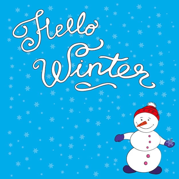 Navidad, muñeco de nieve, feliz navidad, tarjeta de felicitación, hola, invierno, vector, ilustración