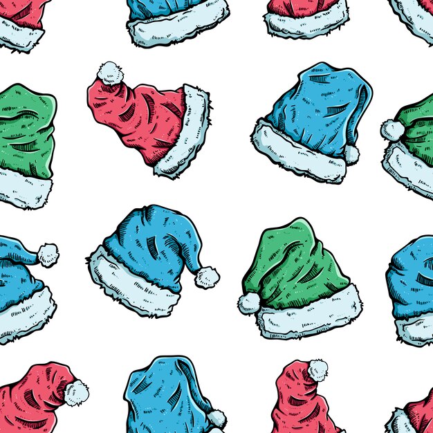 Navidad o sombrero de santa claus en patrones sin fisuras