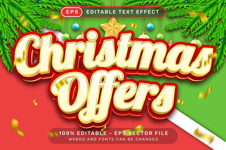 Vector navidad ofrece efecto de texto 3d y efecto de texto editable con fondo navideño